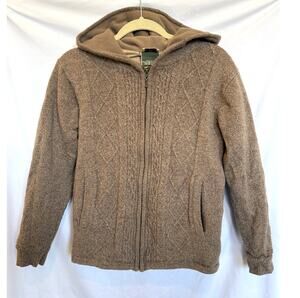 Carraig Donn Ireland Cable Knit Wool Zip Up Hoodie Sweater, Oatmeal Tan, Small